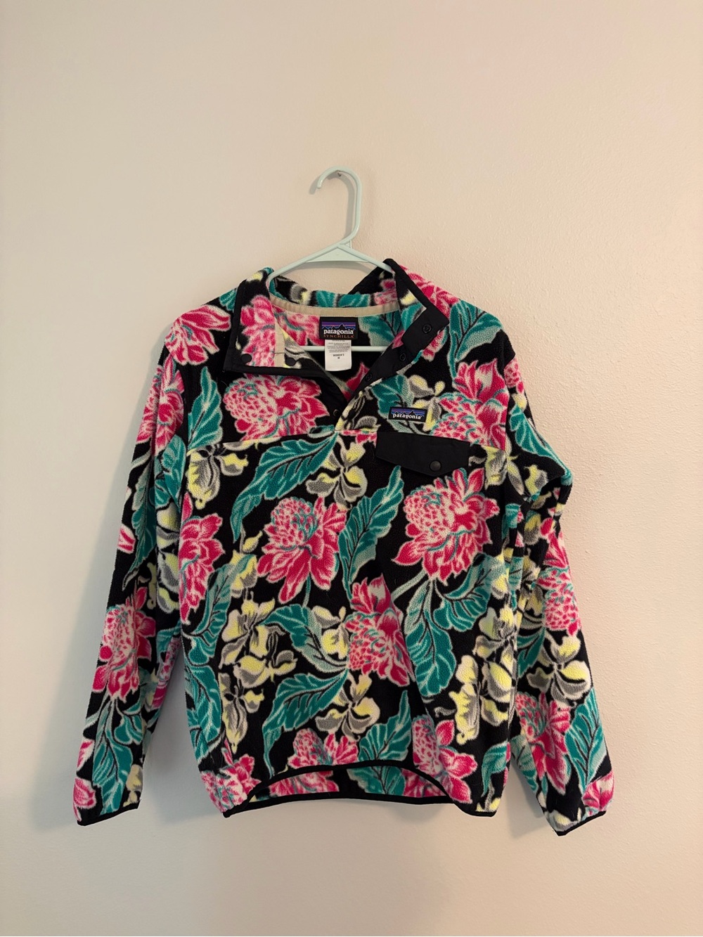 Patagonia Women’s Floral Pullover Fleece Jacket - Black, Pink, Teal, Yellow